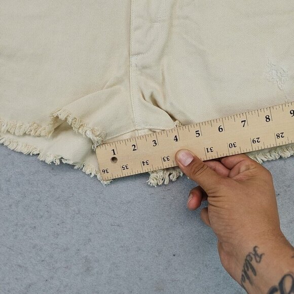 RVCA High Rise Cut Off Denim Shorts Womens 26 Beige 100% Cotton Beach Skater - Picture 4 of 9